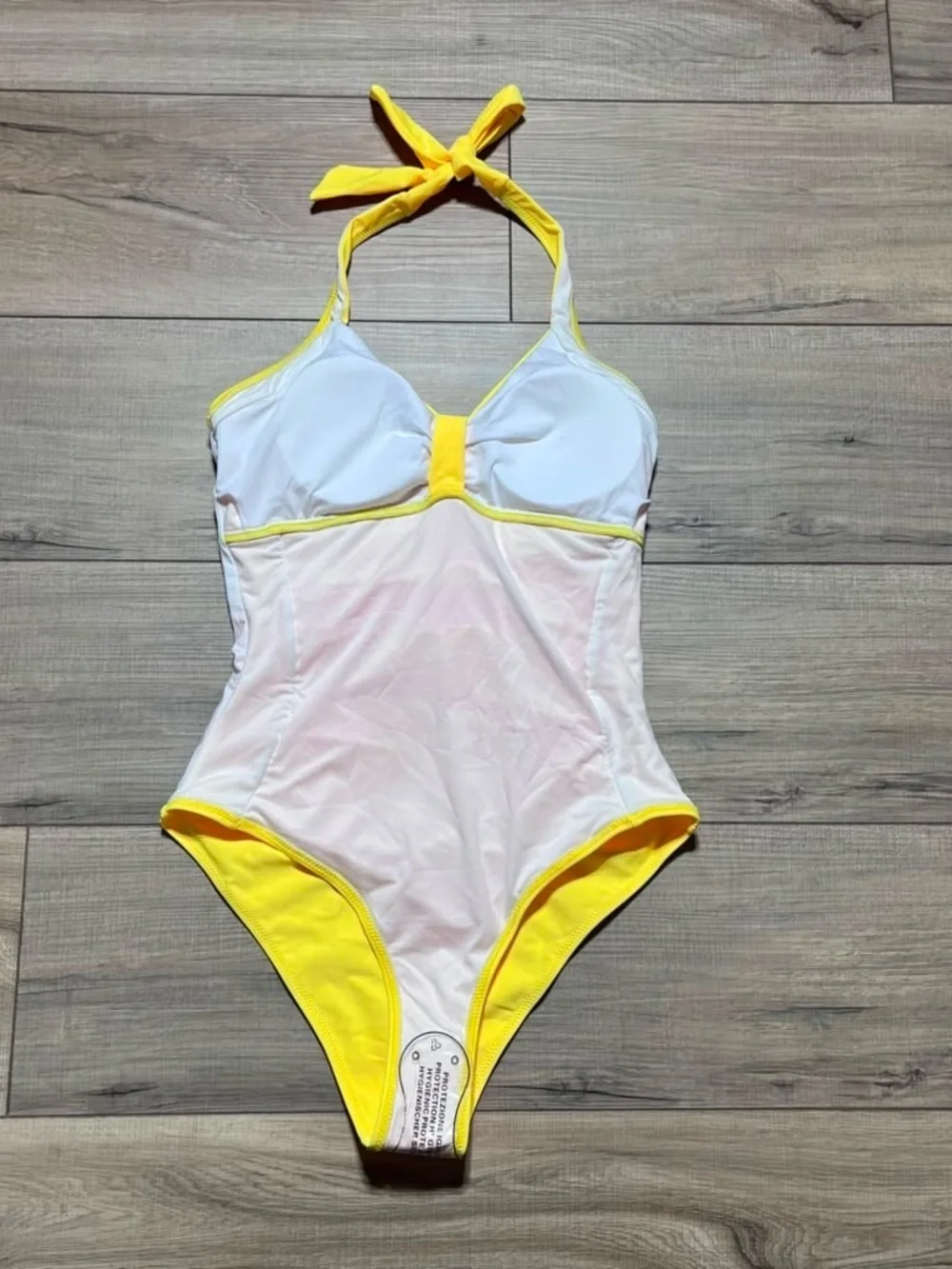 Bellecarrie Women's One Piece Halter Ruched Swimsuit Size Small Yellow
